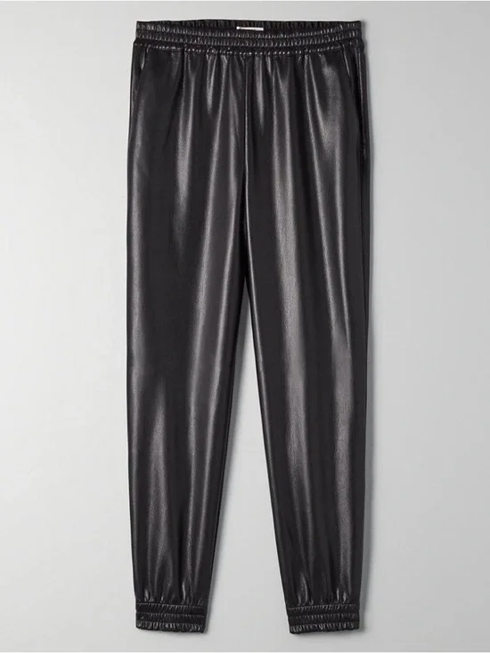 Babaton Faux Leather Jogger Pants Black High Rise Elastic Waist Size XS - Picture 6 of 15